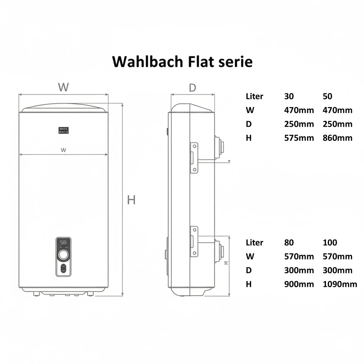Wahlbach elektrische boiler, Flat - Verticaal