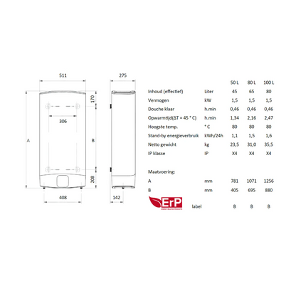 Ariston elektrische boiler, Velis ECO - verticaal of horizontaal