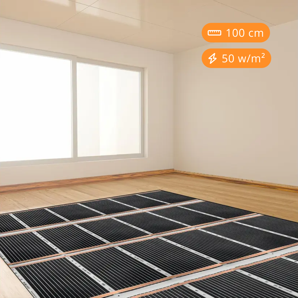 Infrarood vloerverwarmingsfolie, 100cm breed - 50w/m2