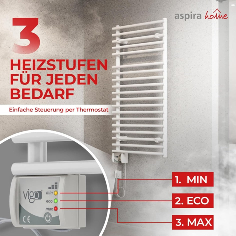 Ivigo handdoekradiator, digitaal EHR - breed 500mm, wit