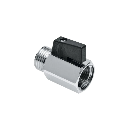 Minikogelkraan met zwarte knop 1/2" bn.dr x bt.dr